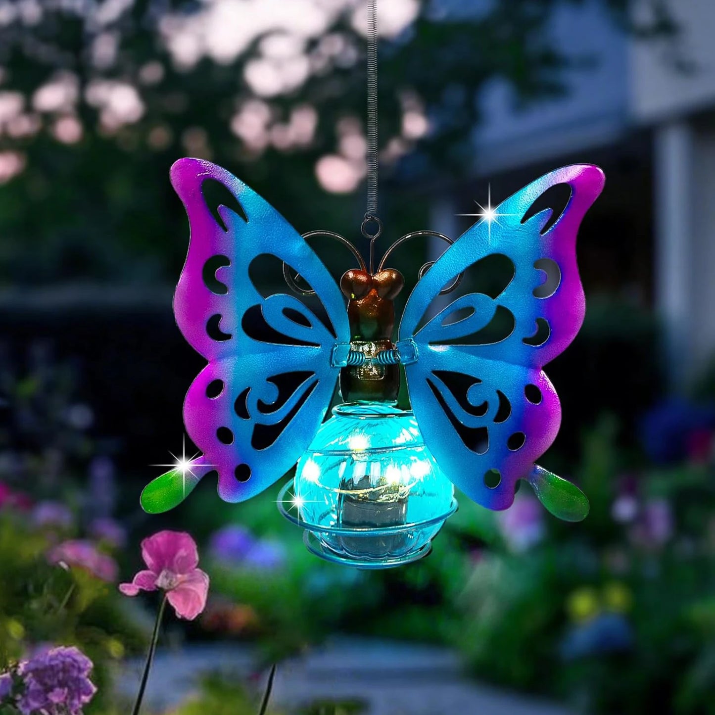 Solar Powered Led Hanging Animal Lights Butterfly Lanterns