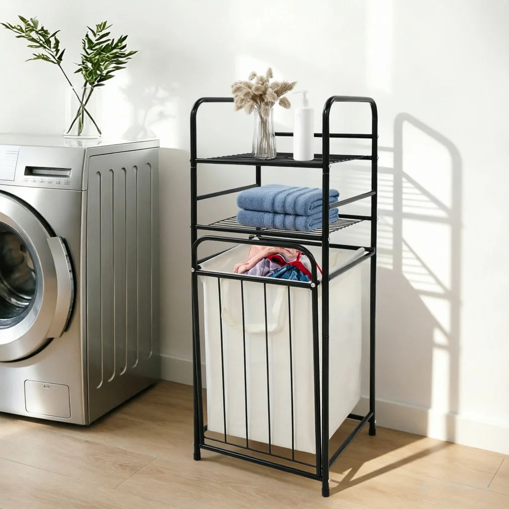 Tilt Out Laundry Hamper With Shelves And Removable Liner Bag