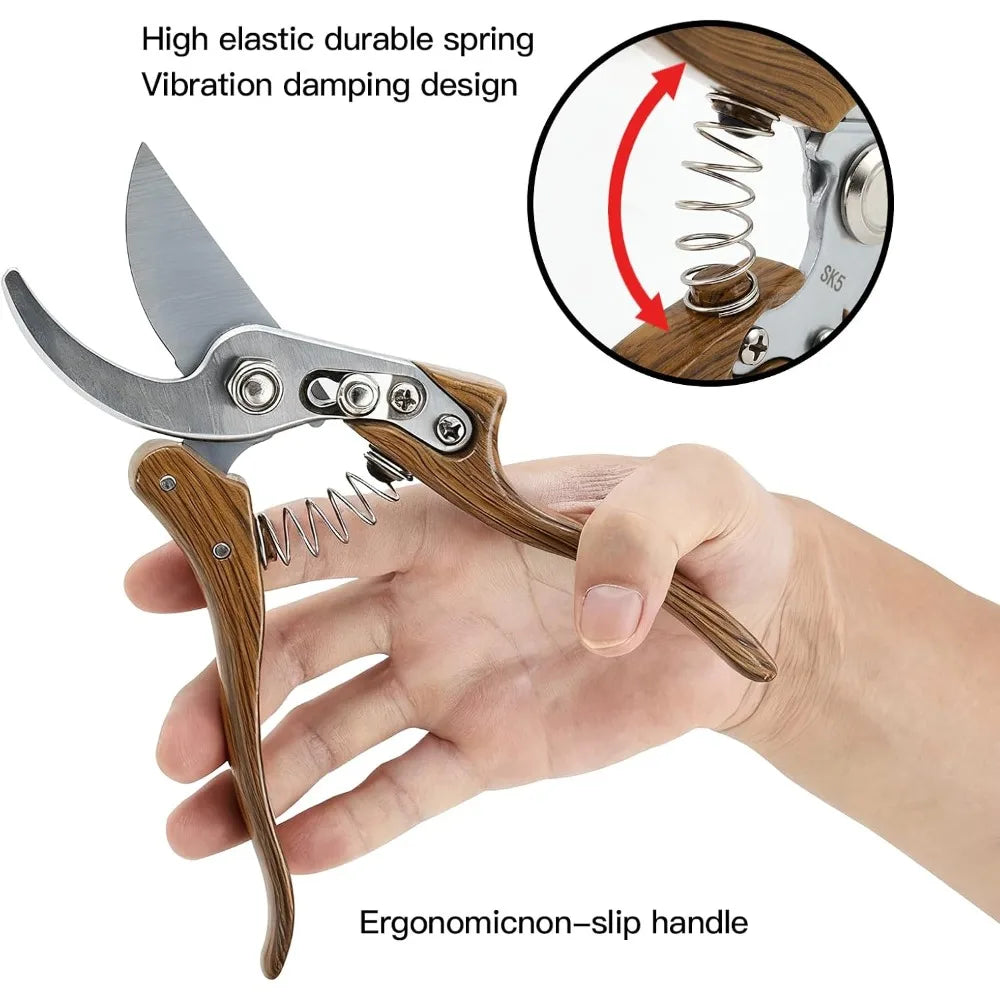 Heavy Duty Garden Pruning Shears 75Cr1 High-Carbon Steel Blades Ideal for Trimming Limbs, Plants, Shrubs & Vines - Fundamental Hand Tool for Florists