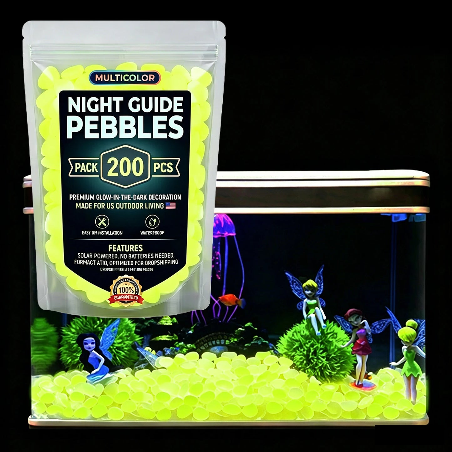 1000/600/400/200 PCS Garden Luminous Stones Glow in The Dark, for Walkway Driveway Pathway, Outdoor Waterproof Landscape Rocks