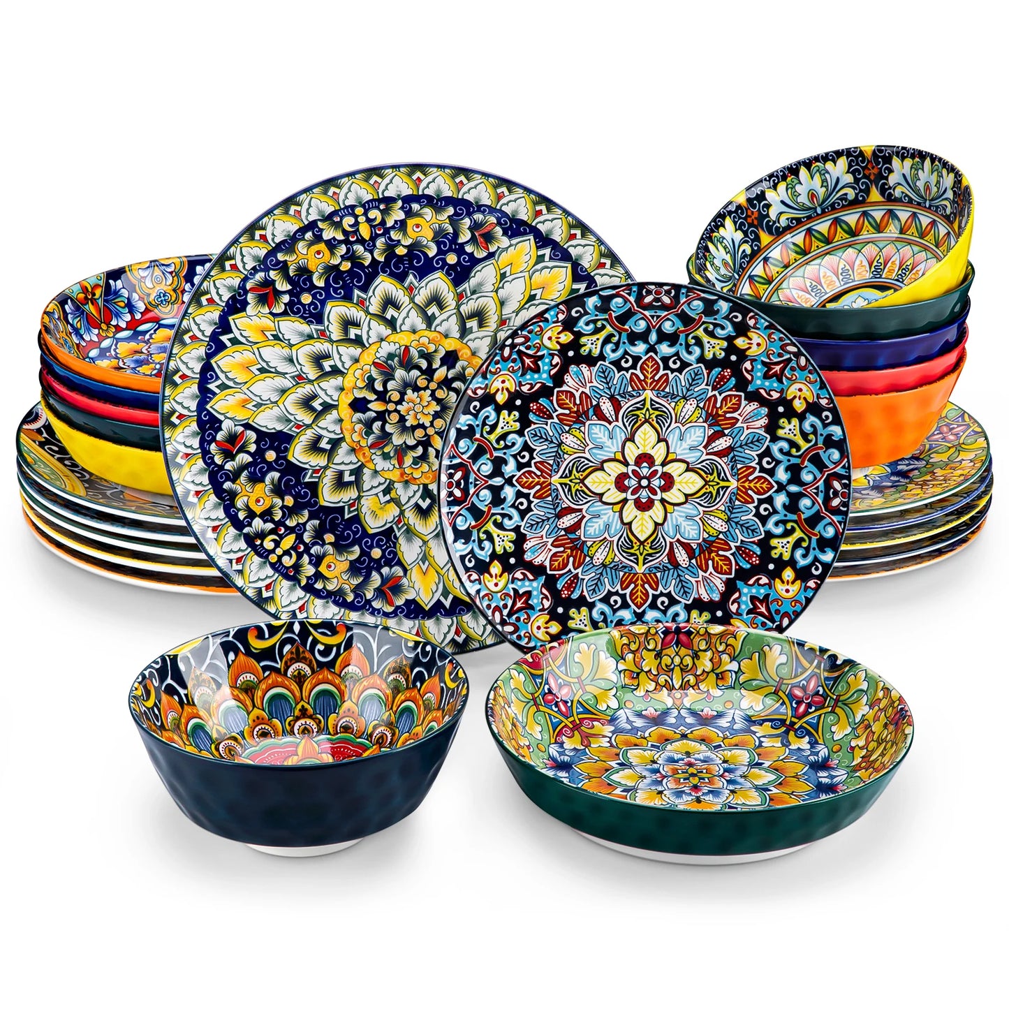 vancasso 24 PCS Ceramic Dinnerware Set Porcelain Bohemian Style Dinnerware with Dinner/Dessert Plate/Cereal/Pasta Bowl For 6