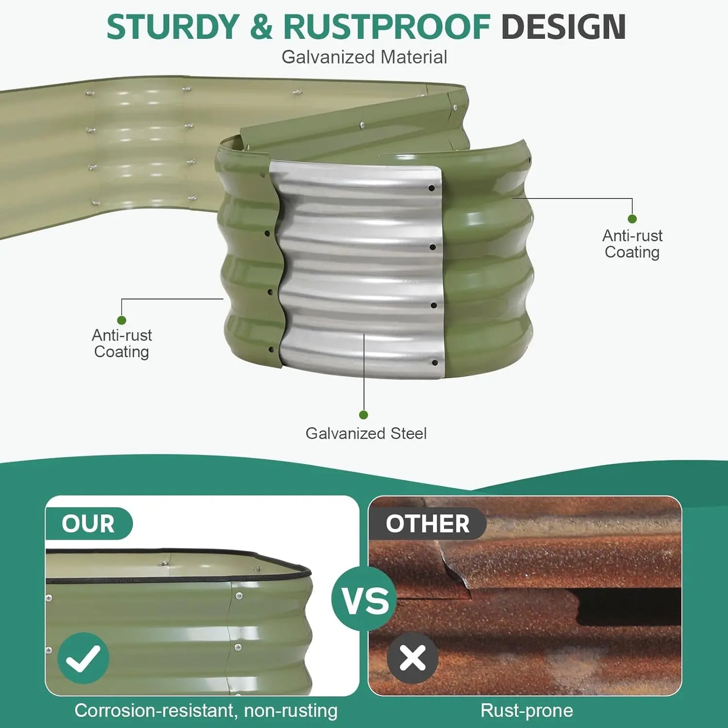 Modular Galvanized Raised Garden Bed Kit 3-In-1 for Outdoors