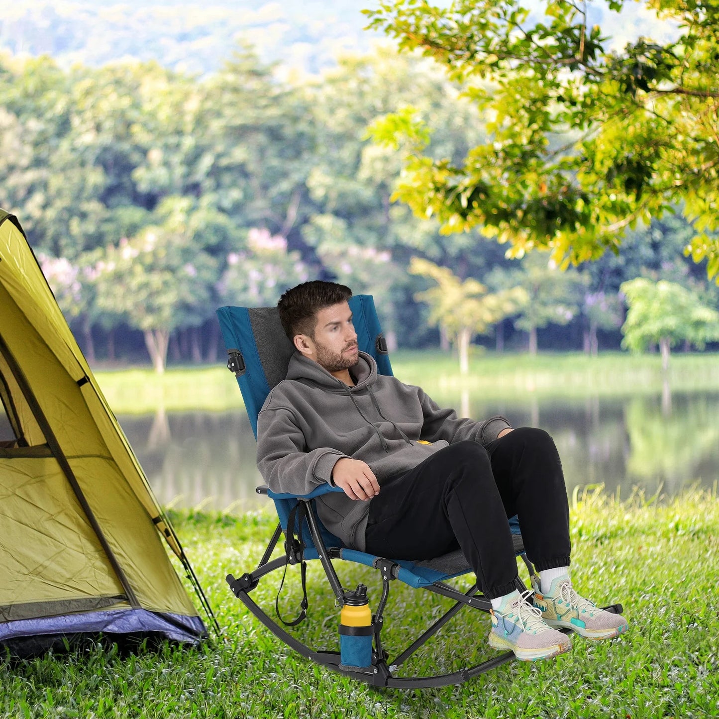 Bymaocar Folding Rocking Camping Chair With Storage Bag Load 150kg