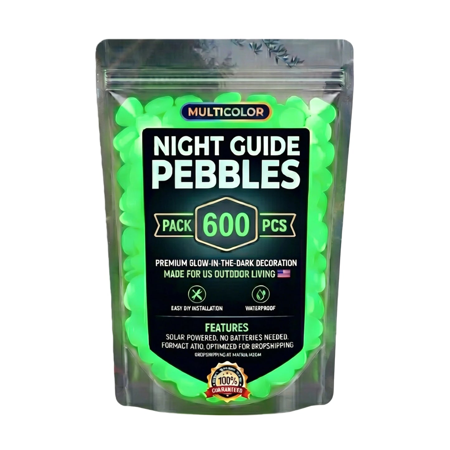 1000/600/400/200 PCS Garden Luminous Stones Glow in The Dark, for Walkway Driveway Pathway, Outdoor Waterproof Landscape Rocks