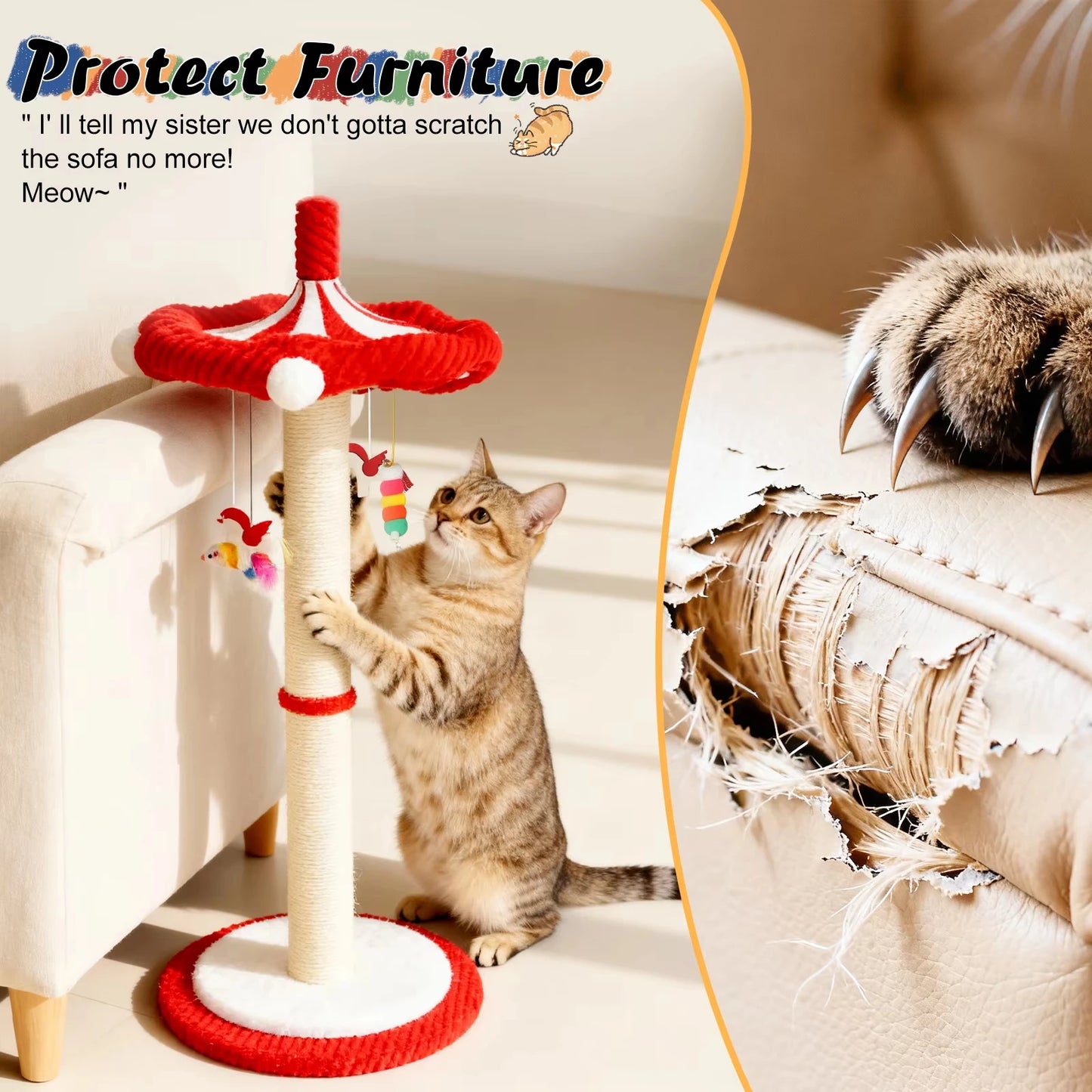 39“ Tall Carousel Cat Scratching Post with Hanging Toys Cat Tree Tower with Rotating Top 17.7" Stable Base Interactive Toys For Indoor Kittens and Adult Cats Climbing