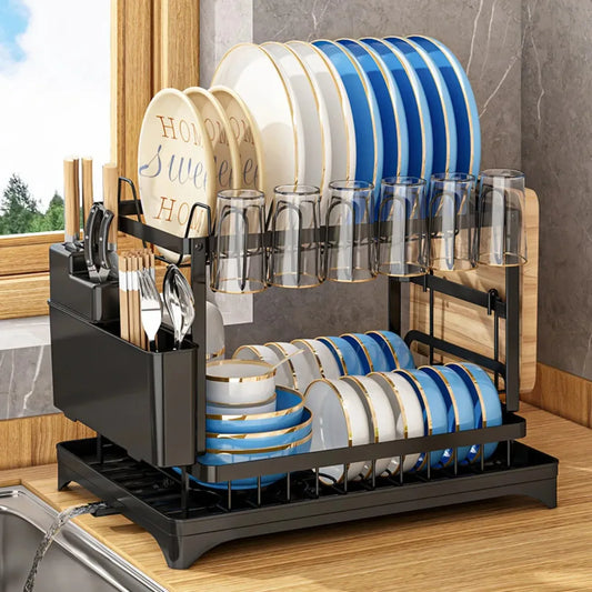 DIAMRI 2 Tier Rotating Dish Drying Rack 360 Degree Swivel