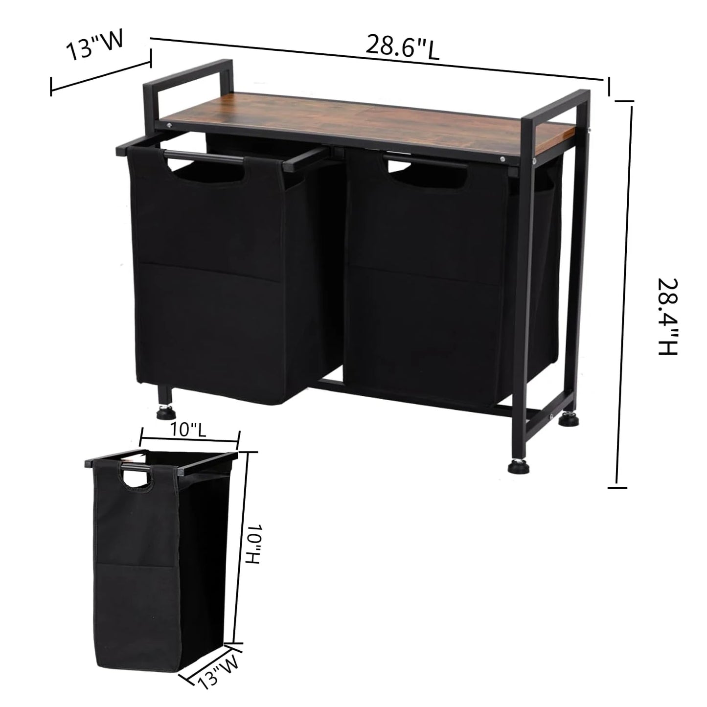 Studyset Dual Section Laundry Hamper With Removable Bag Top Shelf