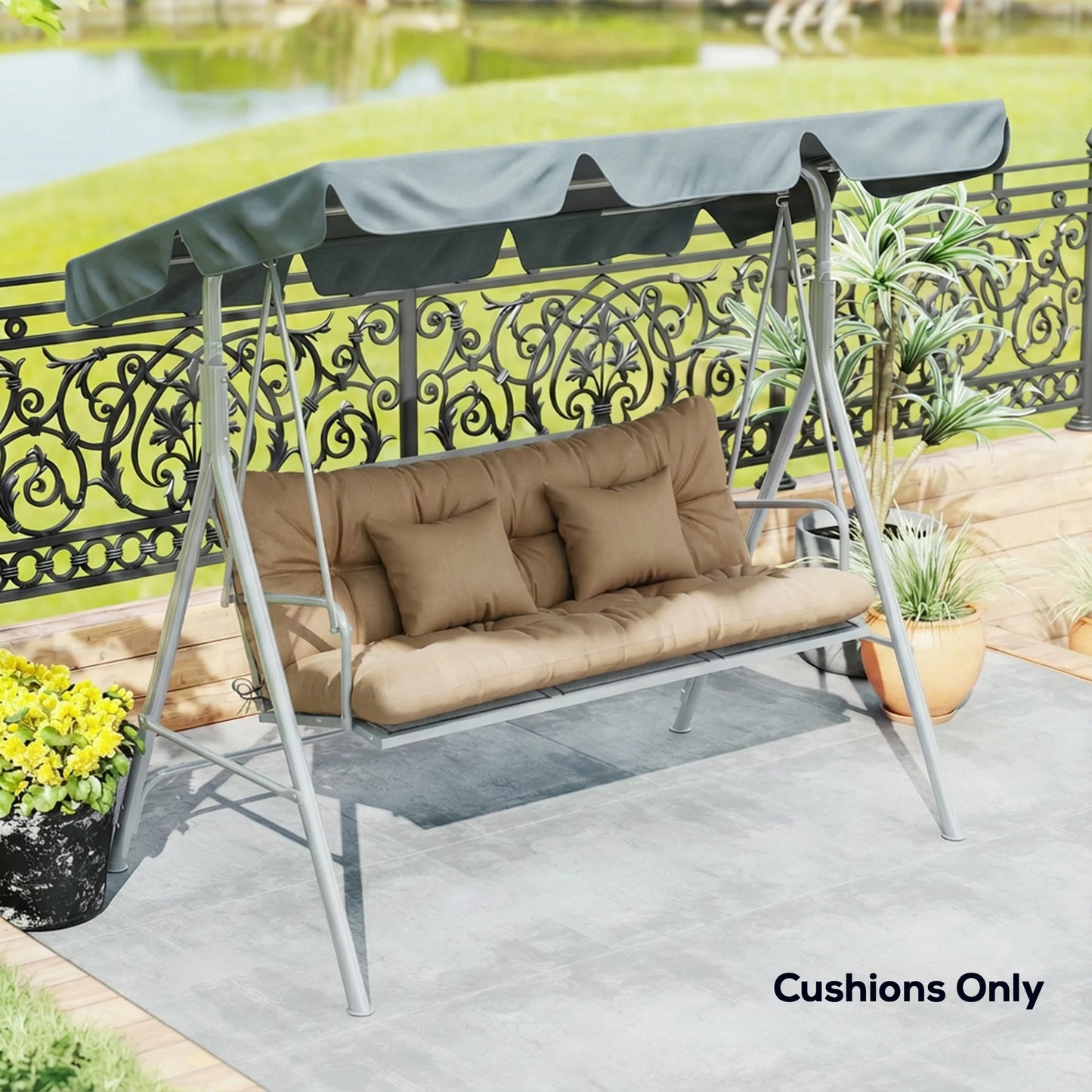 4-Piece Back and Seat Cushion Pillows Replacement and Pillows, Patio Chair Cushions Set with Ties, khaki
