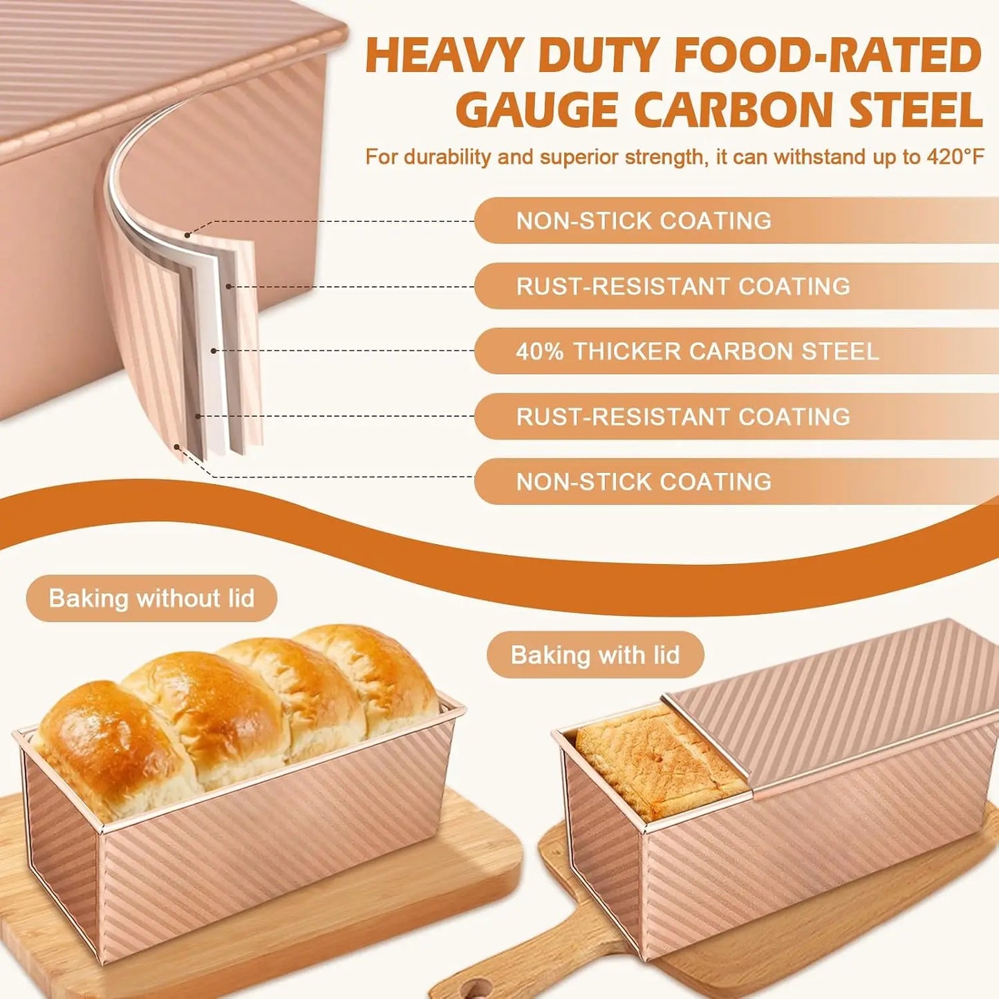 `Professional Pullman Loaf Pan Set, Carbon Steel Non-Stick Bread Mold with Sliding Lid and Baking Tools for Homemade Toast`