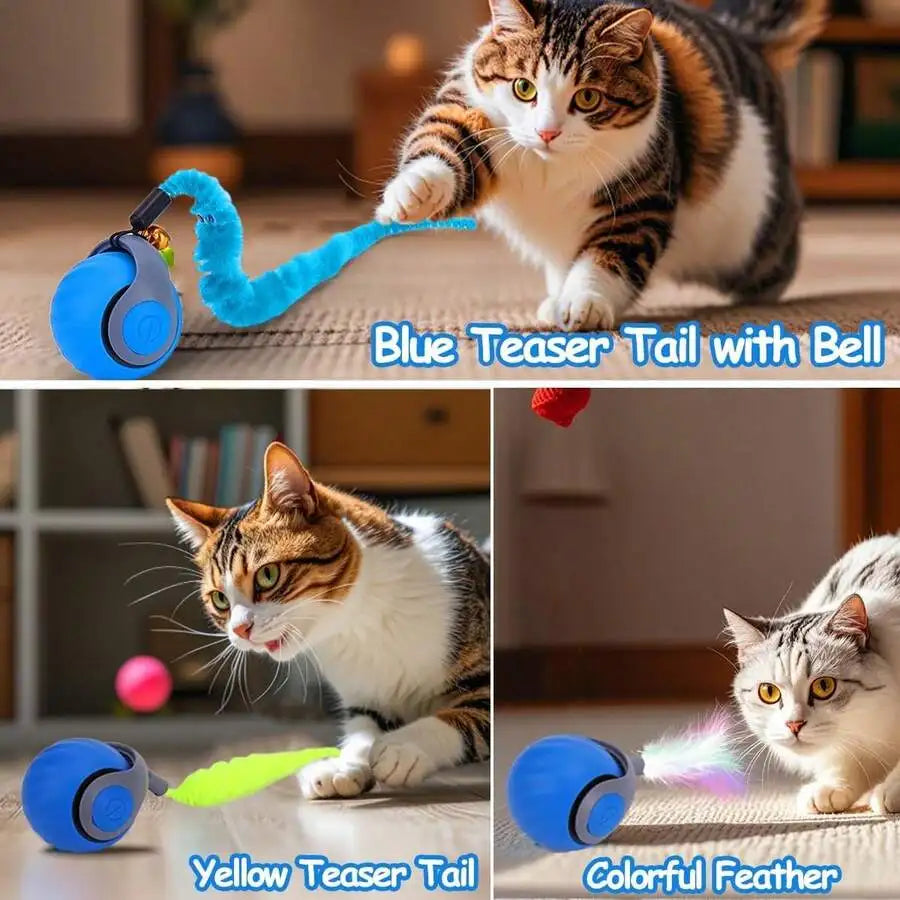 Motion Activated Interactive Cat Toy Ball With Feather Tails