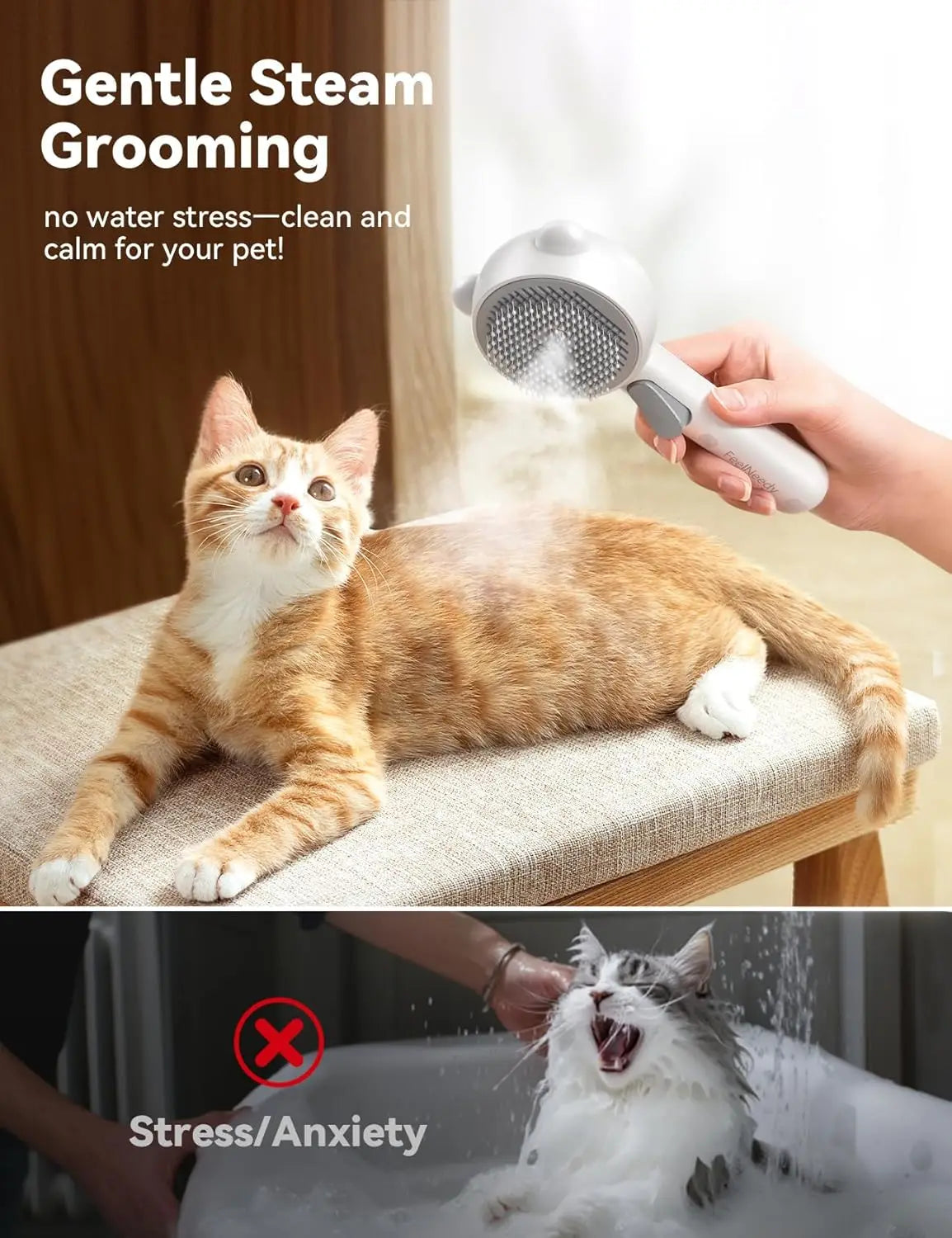 Cat Steam Brush Release Button USB Rechargeable Dual Speed Spray