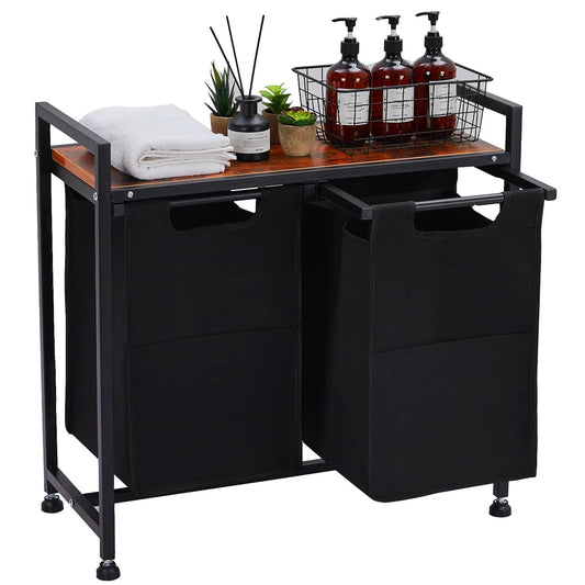 Studyset Dual Section Laundry Hamper With Removable Bag Top Shelf