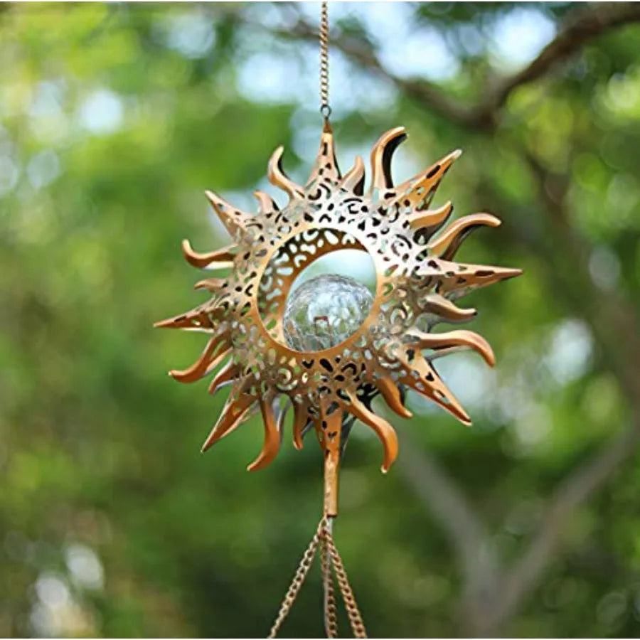 Solar Wind Chimes Outdoor Glowing Crackle Glass LED Waterproof Bells