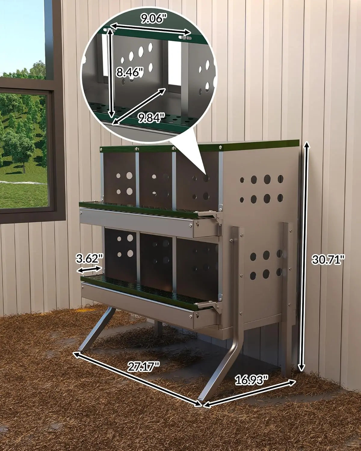 TWISTER.CK Metal Chicken Coop Nesting Box With Rollout Egg Collection