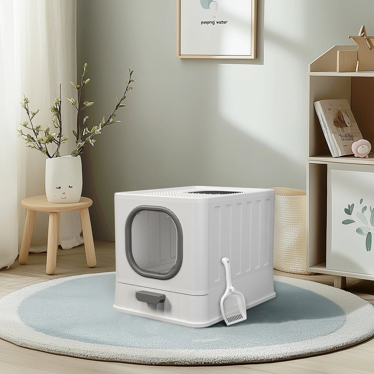 Easy Clean Enclosed Plastic Cat Litter Box With Lid