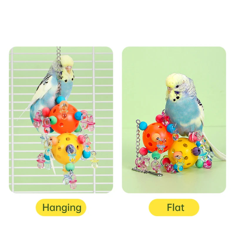 1PC Parrots Chew Swing Cage Hanging Cockatiel Birds Toy with Foraging Holes Hanging Bead Birds Cage Decor Pet Bird Bites Toy